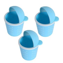 Kuber Industries 3 Pcs Blue & White Printed Swinging Lid Teddy Table Dustbin 3 L Each image 2