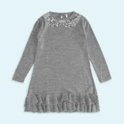 Pantaloons Junior Grey Cotton Embellished Full Sleeves Dress-picture-9