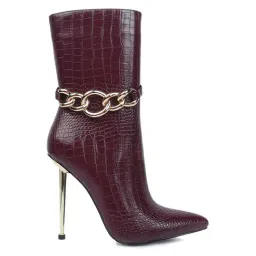 London Rag Women's Burgundy Stiletto Booties-image-29
