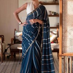 Suta Blue Striped Saree-picture-43