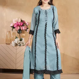 Sangria Girls Turquoise Blue Georgette Kurta Sets-image-76