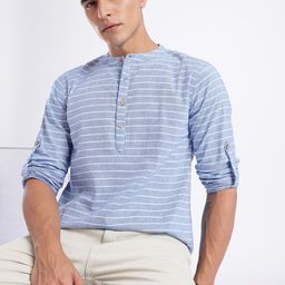 Anouk Rustic Striped Band Collar Roll-Up Sleeves Kurta-picture-20