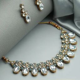 Aatmana Gold-Plated Grey Pearl & Crystal Studded Necklace & Earring Set-12