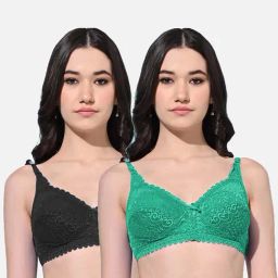 FIMS: Fashion is my Style Black & Green Lace Work Bralette Bras - Pack Of 2-picture-38
