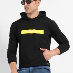 Campus Sutra Black Regular Fit Printed Hooded Sweatshirt-image-5