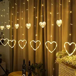 EcommOceans 2.5 Meter 6+6 Hearts Love Heart LED Light Curtain String Lights with 8 Flashing Modes-11