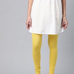 W Women Yellow Solid Ankle Length Leggings-image-31