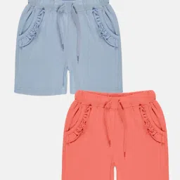 Kiddopanti Kids Blue & Coral Solid Shorts (Pack Of 2)-image-31
