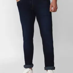 Peter England Navy Regular Fit Lightly Washed Jeans-picture-8