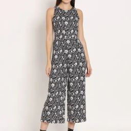 Moomaya Black & White Floral Print Jumpsuit-image-67