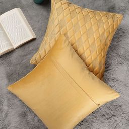 MONKDECOR Set Of 2 Yellow Velvet Square Cushion Covers image 3