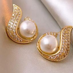 LVISHI Gold-Plated Teardrop Shaped Pearl Studded Studs Earrings-image-19