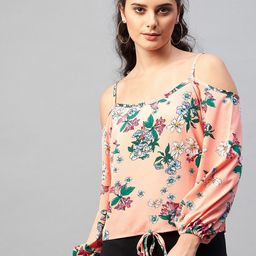 CHIMPAAANZEE Women Peach-Coloured Floral Printed Top-image-58