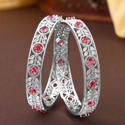 Estele Set Of 2 Rhodium-Plated Crystals Studded Bangles-picture-25