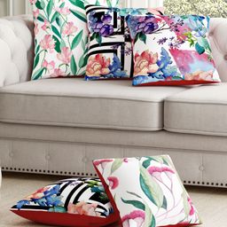 SEJ by Nisha Gupta Set of 5 Florals Premium Cushion Covers - Green-22