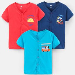 Simply Cotton Half Sleeves Puppy Printed Vests Pack of 3 - Blue & Red-picture-6