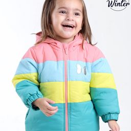 Babyoye Full Sleeves Solid Colour Block Hooded Jacket with Butterfly Design - Multicolour-image-36