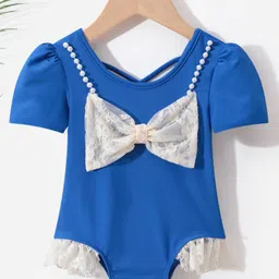 Kookie Kids Half Sleeves V Cut Swimsuit Bow Applique - Blue-picture-34