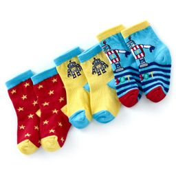 CCute walk by Babyhug Anti Bacterial Ankle Length Non Terry Socks Robot DesignPack of 3 - Red Yellow & Blue-image-70
