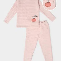 Mi Arcus  Cotton Full Sleeves Checked And Pig Patch Detailed Sweatshirt & Pajama Set Pink-picture-49