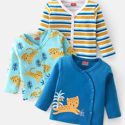 Babyhug 100% Cotton Interlock Knit Full Sleeves Striped & Cheetahs  Print Vests Pack of 3 - Multicolour-image-94