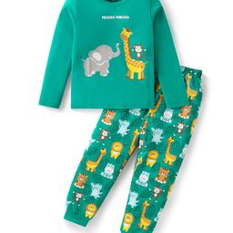 Babyhug Cotton Knit Full Sleeves Night Suit with Wild Animal Print - Sea Green-image-77