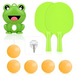 Happy Hues Indoor Hanging Table Tennis- Ping Pong Trainer Portable Set with Adjustable Height- Self Training Games- Frog Design-4