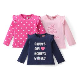 Babyhug Cotton Knit Full Sleeves Tops with Polka Dot & Text Print Pack of 3 - Multicolor-image-50