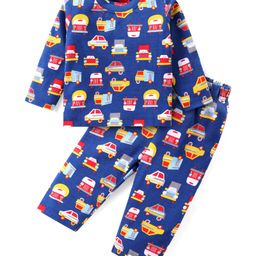 Babyhug Cotton Knit Full Sleeves Night Suit with Vehicle Print - Navy Blue-image-39