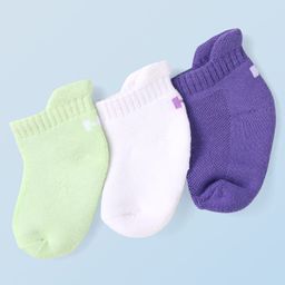 Honeyhap Cotton Knit Ankle Length Socks Pack of 3 - Green Glow Bright White & Purple Opulence-image-38