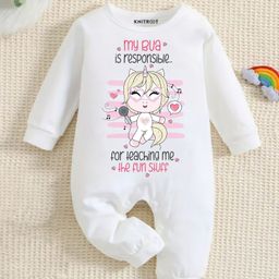 KNITROOT Bua Theme Cotton Full Sleeves My Bua Is Responsible For Teaching Me The Fun Stuff Text Printed Romper - White-image-72