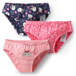 Babyoye Cotton Elastane Knit Panties With Floral & Bunny Print Pack Of 3 - Pink & Blue-image-30