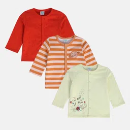MINI KLUB Cotton Pack Of 3 Full Sleeves Striped & Constellations Printed Jhablas - Red Orange & White-picture-26