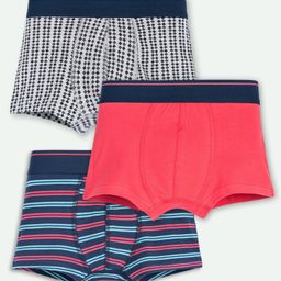 Ariel Cotton Blend Pack Of 3 Solid & Striped Trunks - Multi Colour-image-4