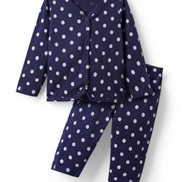 Babyhug Single Jersey Knit Full Sleeves Co-ords Top & Lounge Pant Set with Polka Dot Print - Navy Blue-image-2