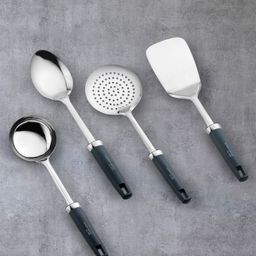 SANJEEV KAPOOR Stainless Steel Plastic Handle Green Serving Tool Set 4 PCS | Includes Ladle, Pan Plain, Cake Server & Rice Server | Stylish & Durable Kitchen Utensils for Daily Use & Serving-image-80