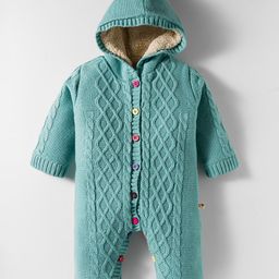 Yellow Apple Knit Full Sleeves Front Open Hooded Solid Romper with Cable Knit Design - Mint Green-picture-17
