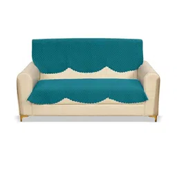 RADECOR Turquoise Blue Solid Velvet 2 Piece Sofa Cover Without Arms-20