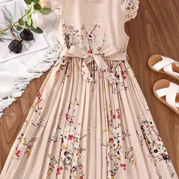 BAESD Floral Print Flutter Sleeve Ruffled A-Line Dress-72