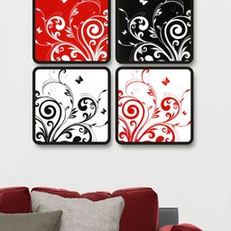 Livin'luxe Black & Red Set of 4 Piece MDF Other Wall Paintings-picture-37
