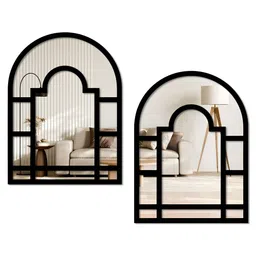 SEHAZ ARTWORKS Black 2 Pieces Textured Jharokha Wooden Mirrors-picture-1