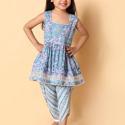 BEBE UNICORN Girls Floral Printed Regular Gotta Patti Pure Cotton Kurta with Dhoti Pants-image-93