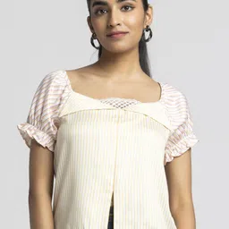 SHAYE Print Puff Sleeve Satin Blouson Crop Top-image-87