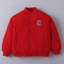 Kookie Kids Full Sleeves Front Open Bomber Jacket with Front & Back Text Patch - Red image 3