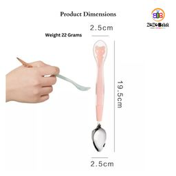 Zozobaa Double Head 2 in 1 Silicone Baby Soft Tip Spoon & Stainless Steel Fruit Scraper Spoon for Toddler |Multi-Use Bpa Free Fruit Scraping & Feeding Spoons with Travel Case Pink - 19.5 Cm image 3
