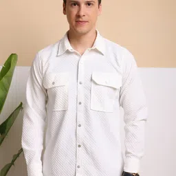 FILO HEVIS Men Classic Spread Collar Textured Pocket Detailing Cotton Casual Shirt-image-77
