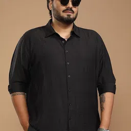 HIGHLANDER Men Dobby Plus Size Relaxed Fit Opaque Cotton Casual Shirt-image-14