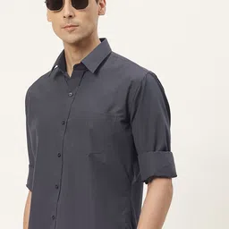 English Navy Men Grey Classic Slim Fit Casual Shirt-image-97