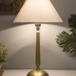 Homesake Golden Classic Cubist Brushed Lamp with White Cone Shade (Bulb Included) - Set of 1-29