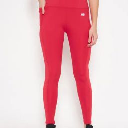 Clovia Red Mid Rise Sports Tights-image-7